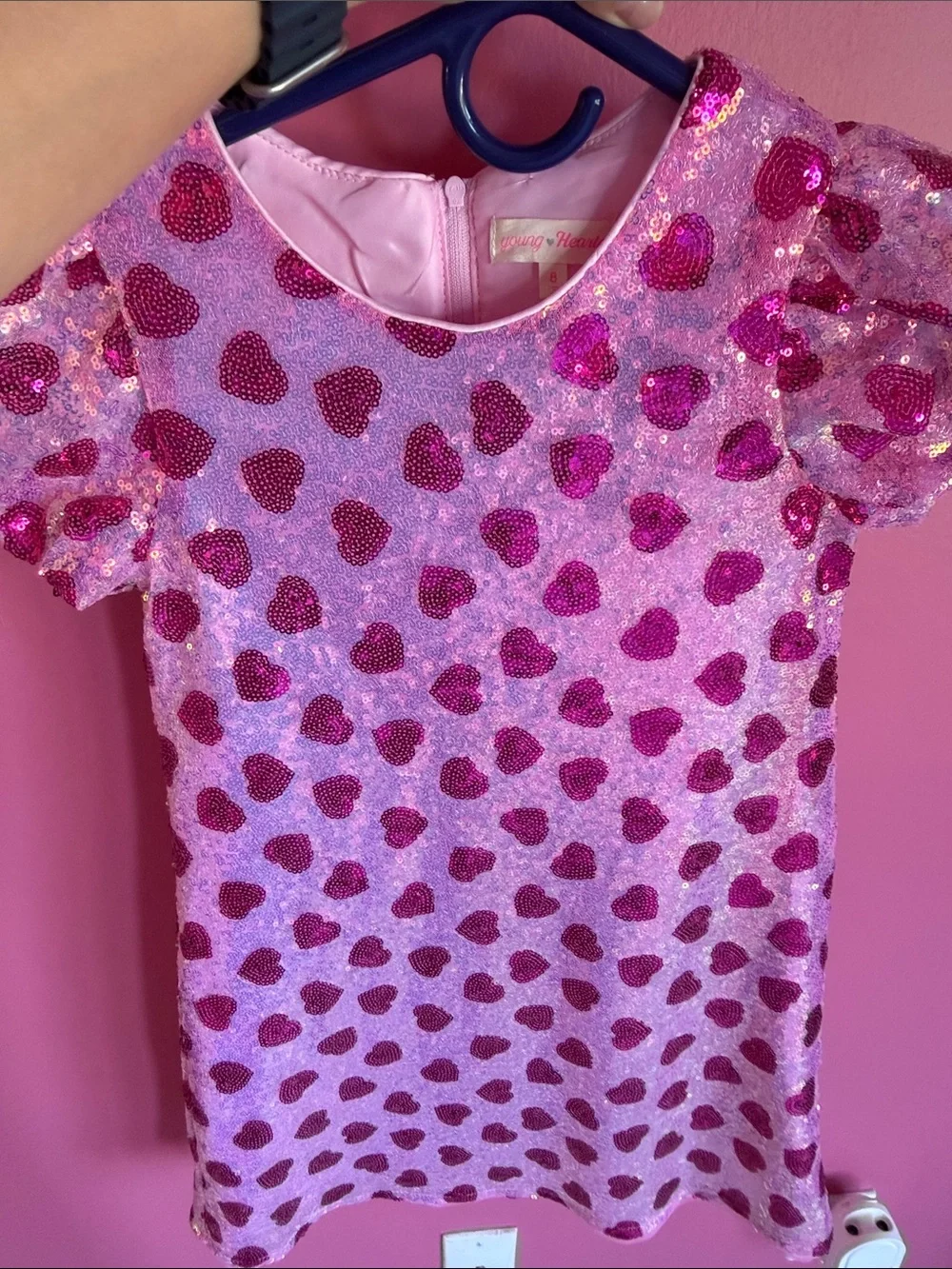 Kids Sequin Heart Pajama Top - Pink